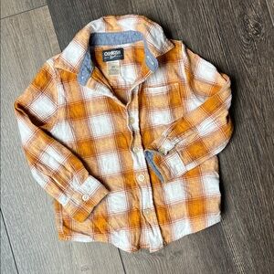 OshKosh B'gosh 2T Mustard and White Plaid Button-Down Fleece Shirt
